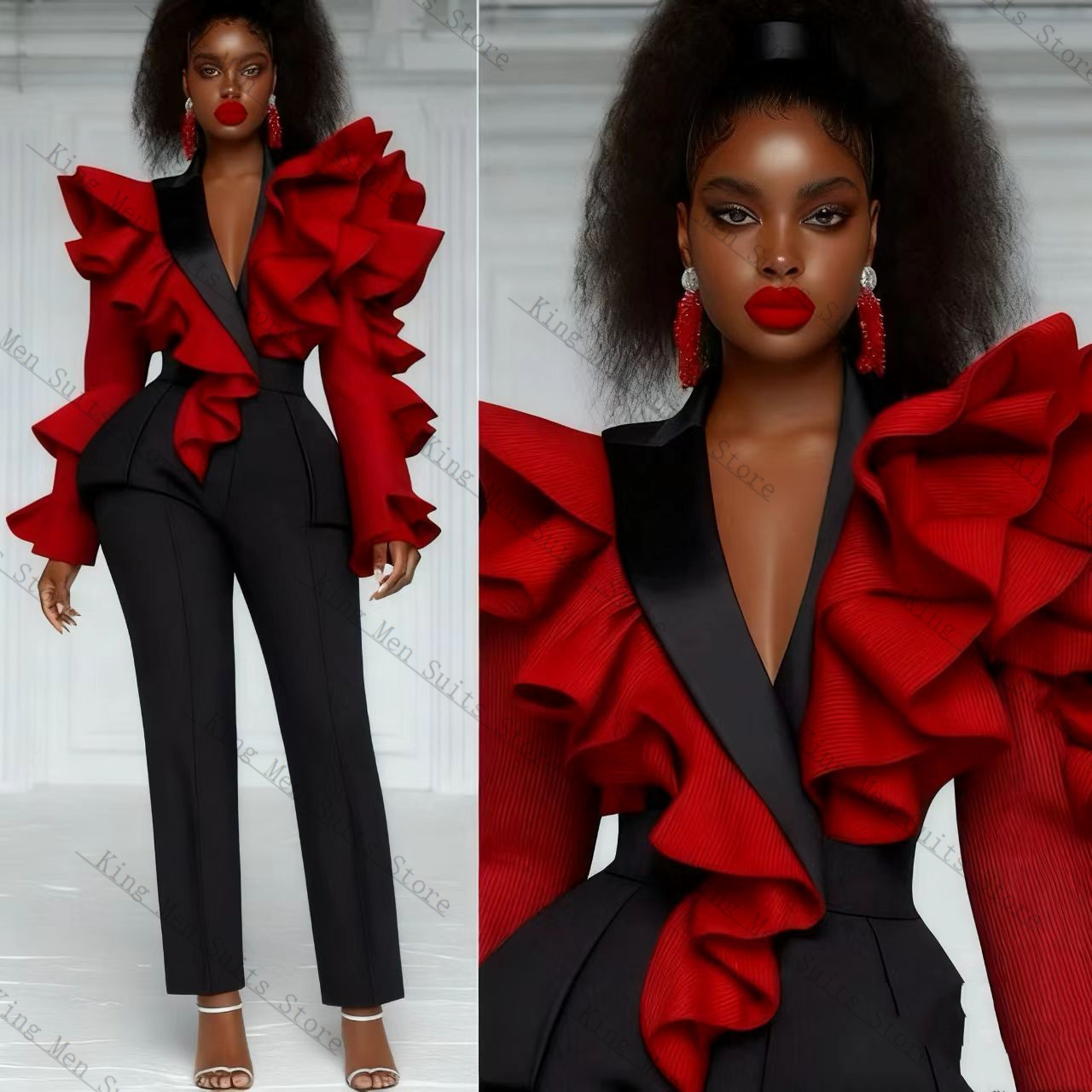 Women'S Formal Wear Tuxedo - Conjunto de traje rojo y negro