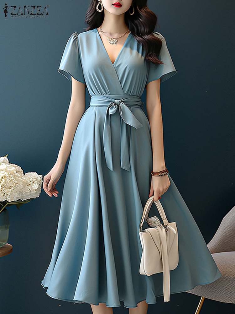 Women Formal Wear Zara - ZANZEA-vestido Midi de manga corta para