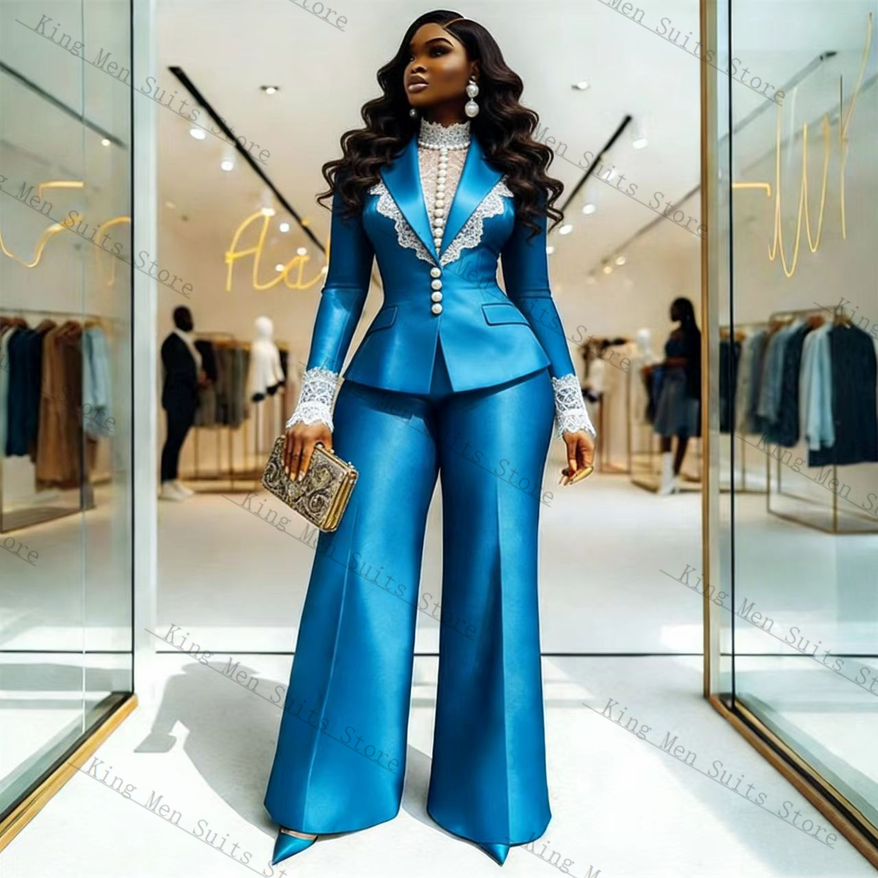 Women'S Formal Wear Tuxedo - Conjunto de traje de encaje satinado