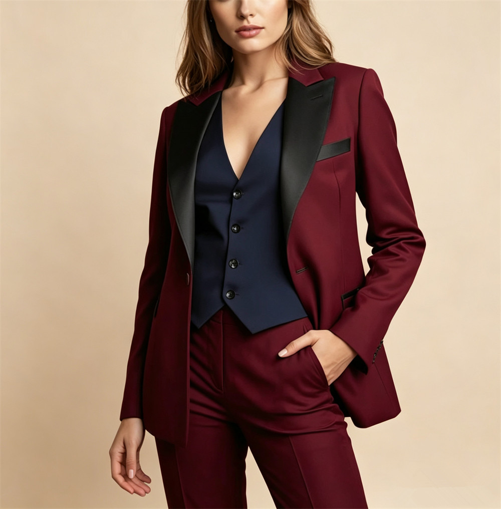 Women Formal Wear Vest - Elegante Traje de Mujer Color Borgoña,