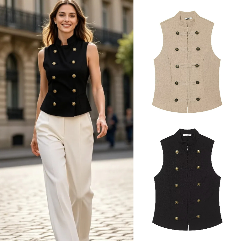 Women'S Formal Day Wear - Camisa sin mangas ajustada con botones