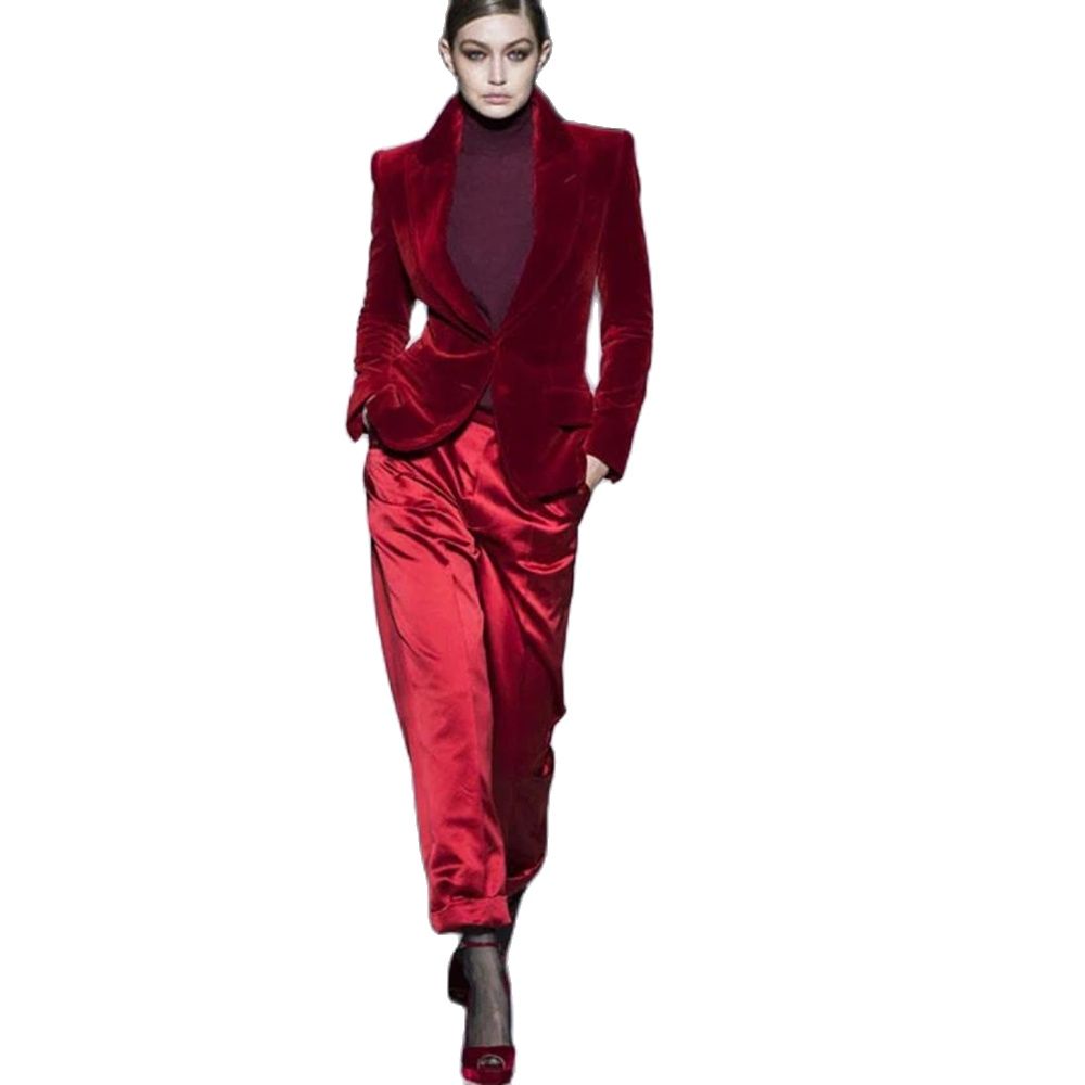 Women'S Formal Wear Tuxedo - Traje de terciopelo rojo vino para