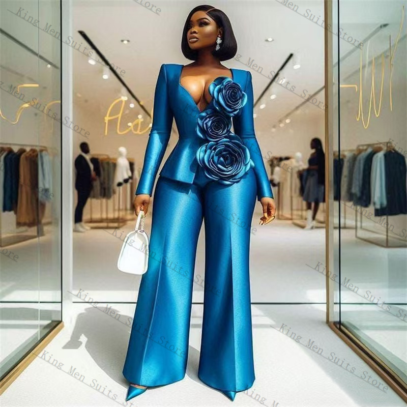 Women'S Formal Wear Tuxedo - Conjunto de Traje Azul Satinado para