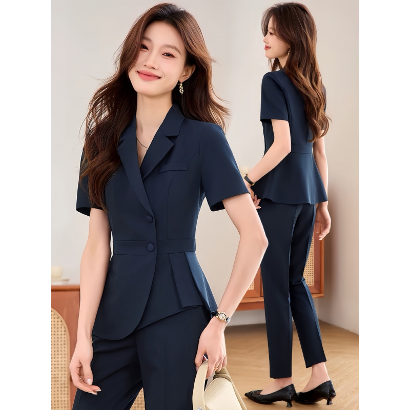 Women Formal Wear Pants - Traje profesional delgado azul marino para