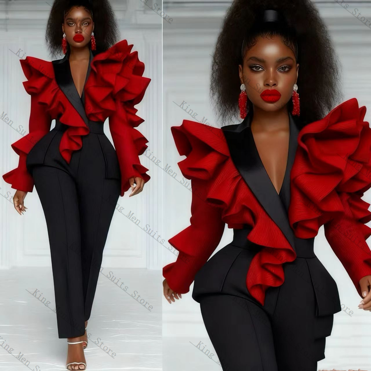 Conjunto de traje rojo y negro - Women'S Formal Wear Tuxedo reseña y precio