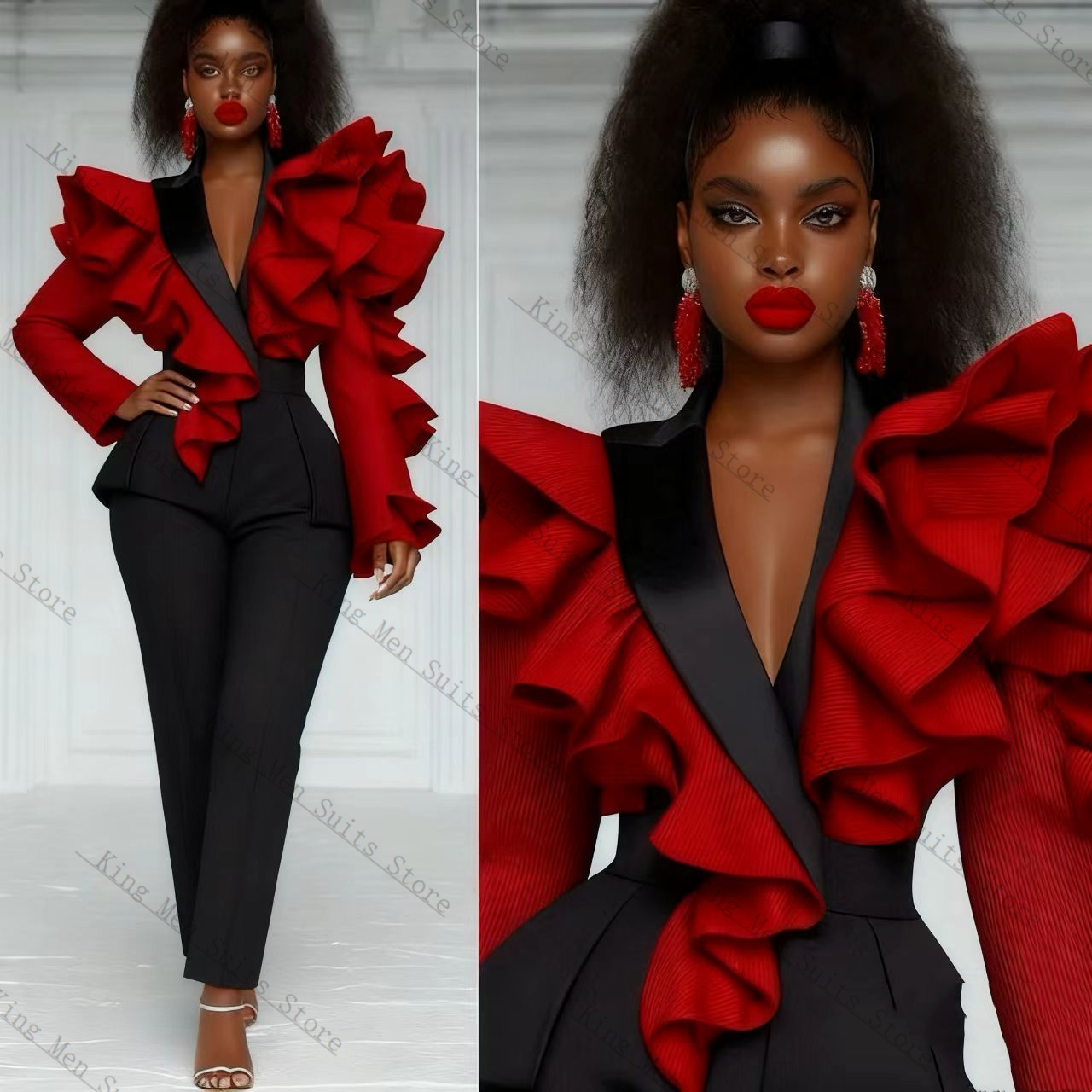 Conjunto de traje rojo y negro - Women'S Formal Wear Tuxedo reseña y precio
