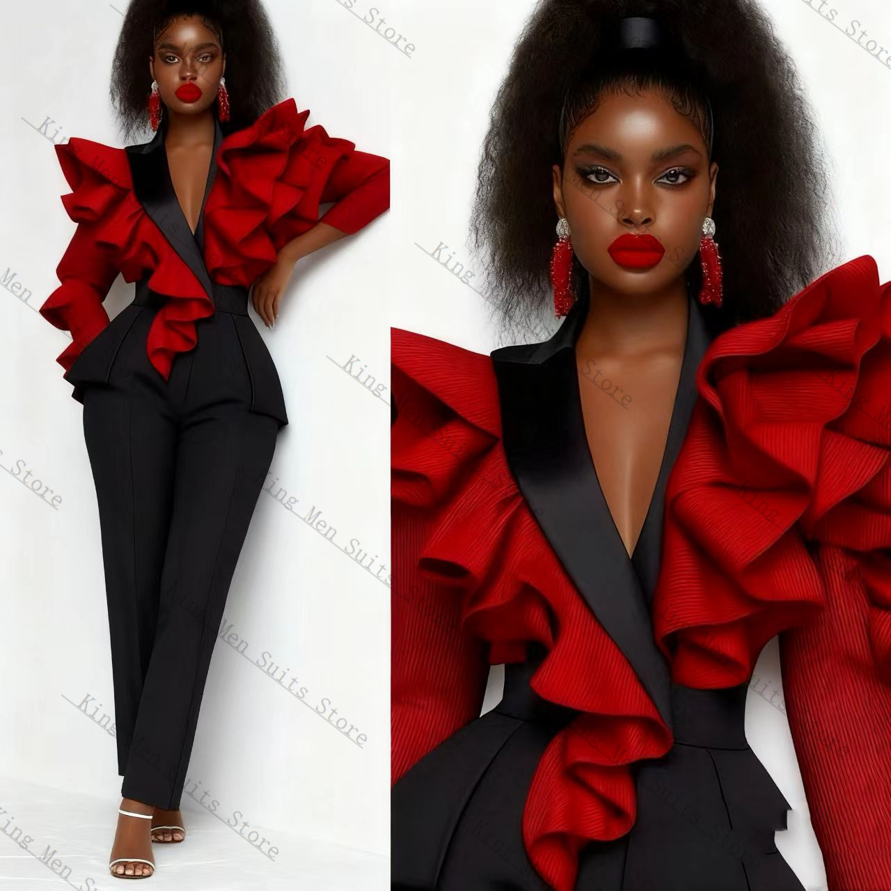 Conjunto de traje rojo y negro - Women'S Formal Wear Tuxedo reseña y precio
