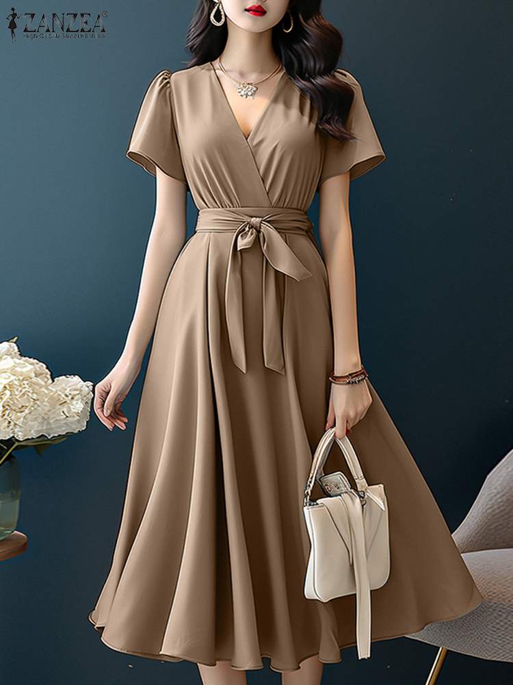 ZANZEA-vestido Midi de manga c - Women Formal Wear Zara reseña y precio
