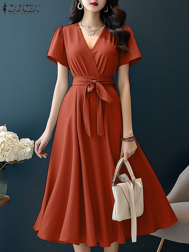 ZANZEA-vestido Midi de manga c - Women Formal Wear Zara reseña y precio
