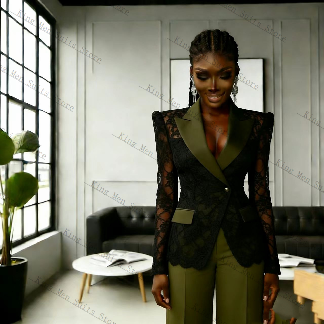 Traje de Encaje Verde y Negro  - Women'S Formal Wear Tuxedo reseña y precio