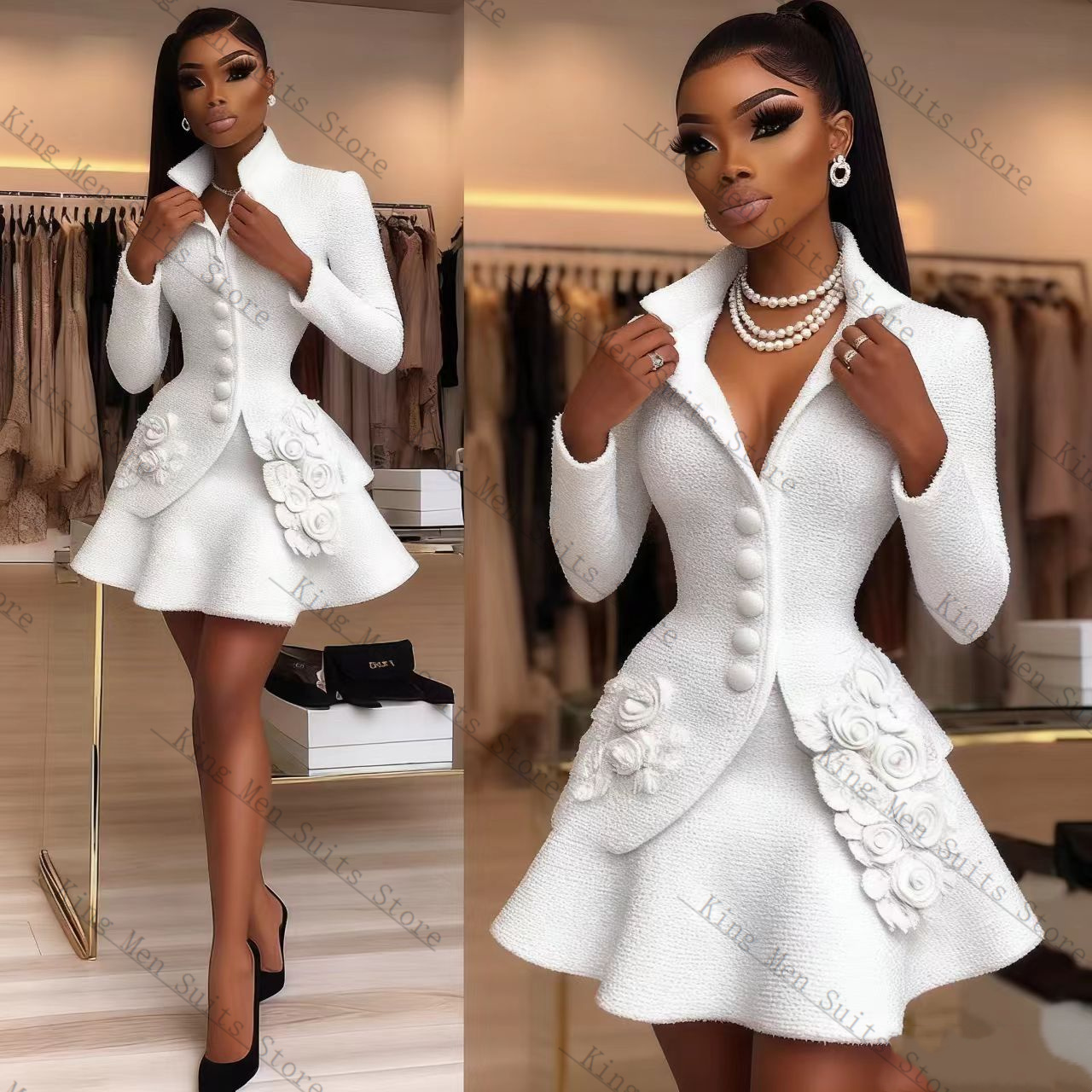 Conjunto de traje blanco de lu - Women'S Formal Wear Tuxedo reseña y precio