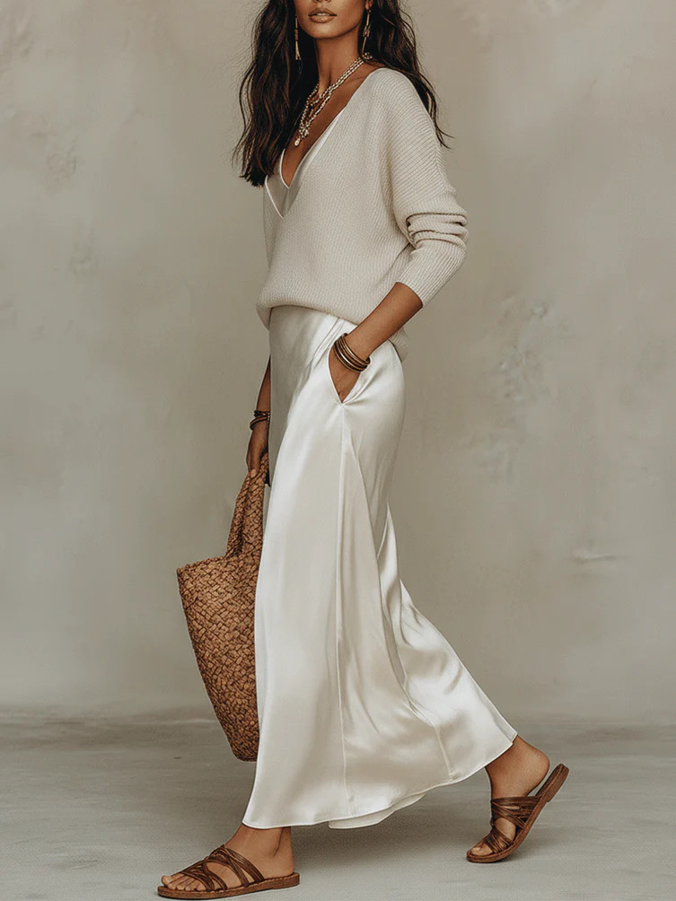 Elegante Vestido Maxi de Satén - Shift Dress Sleeveless reseña y precio