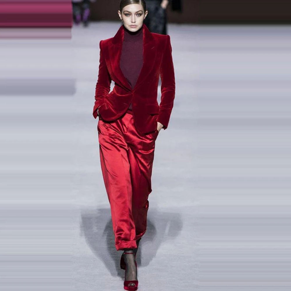 Traje de terciopelo rojo vino  - Women'S Formal Wear Tuxedo reseña y precio