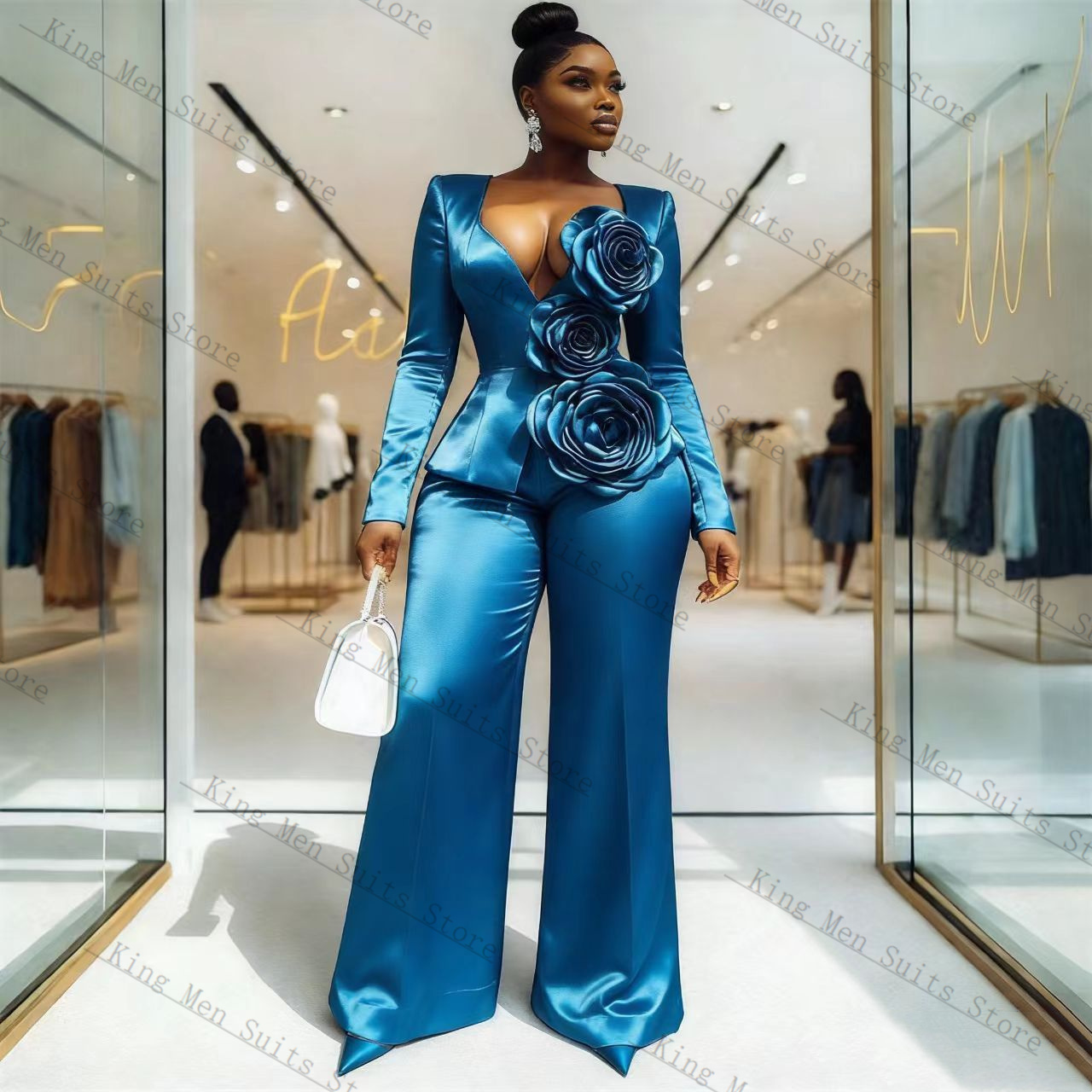Conjunto de Traje Azul Satinad - Women'S Formal Wear Tuxedo reseña y precio